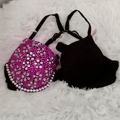 Gorgeous Pink Beaded Black Bra W/Racer Back Clasp. New With Tag. Love Pink Underwire Bra For Party, Pink Stretch Bra For Party, Pink Stretch Bra For Night Out, Pink Stretch Party Bra, Party Stretch Pink Bra, 32d Bra, Black Bra, No Boundaries, Racer Back