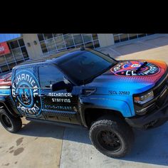 a truck that is parked on the street