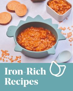 an iron rich recipe in a bowl with spoons and crackers on the side