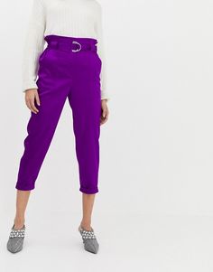 River Island tapered pants with paperbag waist in purple | ASOS Tapered Pants, Purple Fashion, River Island, Capri Pants, Asos, Purple, Trousers