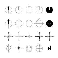 a set of different types of compasss and their corresponding points on white background illustration