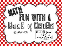 a red and white polka dot background with the words math fun with a deck of cards