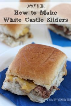 a close up of a sandwich on a plate with the words copycat recipe white castle sliders