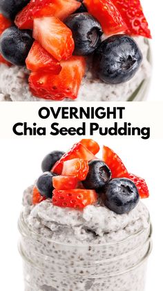 overnight chia seed pudding with berries and blueberries