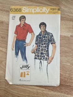 Simplicity 6368 Vintage Sewing Pattern Men’s Shirt Button Up Tiki Style 70s  | eBay Mens Shirt Pattern, Mens Sewing Patterns, 1970s Sewing Patterns, Shirt Sewing, Shirt Sewing Pattern, Stitch Shirt, Simplicity Sewing, Simplicity Sewing Patterns, Mens Short Sleeve Shirt