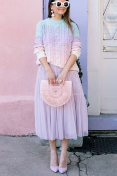 Style Charade Cult Gaia Skirt And Sweater Outfit, Pastel Clothing, Skirt And Sweater, Outfits Pastel, Pastel Sweater, Sweater Outfit, Pastel Fashion, Cute Sweater, Cult Gaia