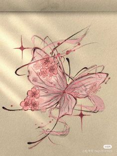 a drawing of a pink butterfly on a white background