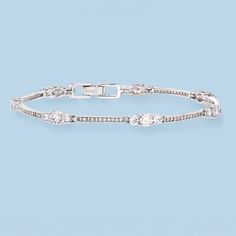 Ross-Simons - 3.80 ct. t. w. Cubic Zirconia Station Bracelet in Sterling Silver. 8". Keep them guessing with this great pretender. The 3.80 ct. t. w. CZ station bracelet is set in sterling silver with a milgrain trim. Foldover clasp, CZ station bracelet. CZ weights are diamond equivalents. Keep Them Guessing, Great Pretender, Station Bracelet, The 3, Diamond Bracelet, Cubic Zirconia, Fine Jewelry, Bracelet, Sterling Silver