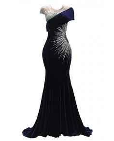 Get 10% off now! Buy navy blue bodycon velvet long formal dress with embroidered beadings at wholesale price online. Free shipping and pro custom service since 2009. Navy Blue Velvet Gown, Embellished Velvet Prom Evening Dress, Fitted Velvet Embellished Evening Dress, Formal Fitted Velvet Sequin Dress, Formal Fitted Embellished Velvet Dress, Formal Fitted Velvet Dress With Sequins, Embellished Fitted Velvet Dress For Formal Occasions, Sequence Gowns, Blue Velvet Evening Gown