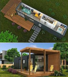 two pictures side by side of a small house and the same one with an open floor plan