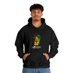 Unisex Lion Head Rasta Hooded Sweatshirt | Lush kicks Arsenal Today, Cold Day, Heavy Fabric, Hooded Sweatshirt, Kangaroo Pocket, Pocket Pouch, Walk In, Color Matching, Unisex Hoodies