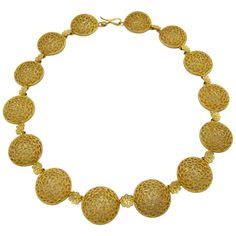 18K Gold Open works round necklace. About 16 inches in length with 1 inch in diameter. Weight is 71.0 grams. Signed by Buccellati Buccellati Necklace, Gold Leaf Necklace, 18k Gold Necklace, Round Necklace, Gold Diamond Necklace, Necklace Craft, Station Necklace, Leaf Necklace, Sapphire Gemstone