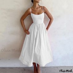 Olivia Mark - Sensual Low-Cut Waist Cinching Strappy Dress Chic Plain Summer Midi Dress, Summer Fit And Flare Midi Dress In Solid Color, Silk Sundress, Womens Long Dresses, Dress Collar, Wrap Around Dress, Crop Top Dress, Flowing Skirt, Elegant Dresses Long