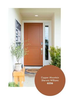 an orange door with the words copper mountain shelving williams on it and a potted plant