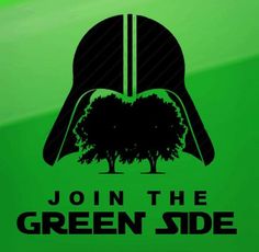 a green sign with a darth vader helmet in the center that says join the green side