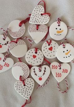 christmas ornaments are arranged in the shape of hearts