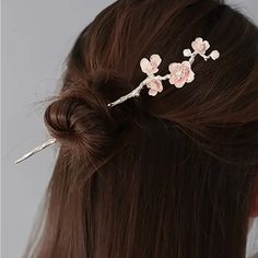 Cherry Blossom Hairpin, Women Girls Gold Color Pink Enamel. 7” Long. Gold Metal Cherry Blossom Hair Pin, Cherry Blossom Hair Accessories, Cherry Blossom Accessories, Japanese Hairpin, Japanese Hair Accessories, Asian Hair Pin, Kimono Diy, Cherry Blossom Jewelry, Diy Kimono