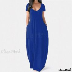 Olivia Mark - Elegant and alluring solid color deep short-sleeve maxi dress Terry Cloth Dress, Loose Skirt, Loungewear Dress, Bodycon Cocktail Dress, Printed Casual Dresses, Evening Gowns Elegant, Short Sleeve Maxi Dresses, Brown Outfit, Camisole Dress