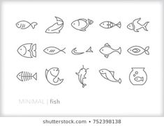 a set of fish line icons in the style of minimalism on a white background