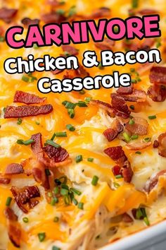 the casserole has bacon and cheese on it