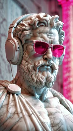 a statue with headphones and sunglasses on