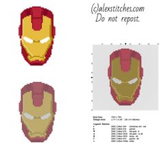 the iron man mask is shown in three different colors and sizes, with instructions to make it