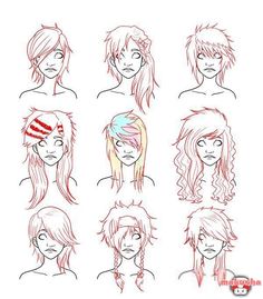 Scene Hair Drawing Reference, Cool Hair Reference, Goth Hair Drawing Reference, Scene Hair Reference, How To Draw Locks Of Hair, Scene Poses Drawing, How To Draw Scene Hair, Locks Drawing Hair, Punk Hair Drawing