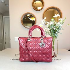 Reposhing This Item I Purchased From @Bestdeal0903. Loved It, But Ready To Rotate For Something New. Questions? Leave A Comment Below! Large Lady Dior, Bags Christian Dior, Gucci Fabric, Christian Dior Handbags, Dior Shoulder Bag, Red Leather Handbags, Fabric Handbags, Red Handbag, Dior Handbags