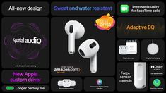 an advertisement for the new apple earbuds and headphones with different logos on them