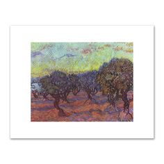 an oil painting of olive trees on a sunny day with the sky in the background