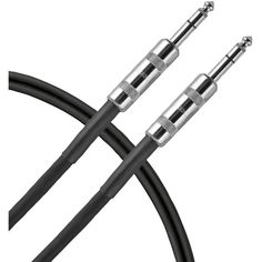 two black and silver cables are connected to each other