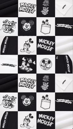 mickey mouse t - shirts are shown on a checkerboard background with black and white squares