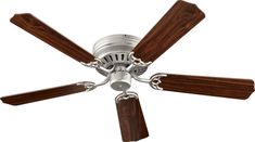 a ceiling fan with three wooden blades