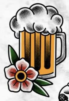 a drawing of a beer mug with flowers on it and the caption that says, what do you think?