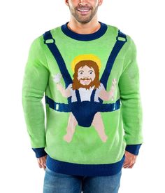 Bring some humor and cheer to your holiday season with this Men's Sweet Baby Jesus Ugly Christmas Sweater. Whether you're having a holly jolly time or ready to call it a Silent Night, this festive sweater will have you feeling the Christmas spirit! (And looking super fly!) Tacky Christmas Outfit, Jesus Sweater, Christmas Outfit Men, Elf Man, Mens Ugly Christmas Sweater, Sweaters Knitted, Tipsy Elves, Tacky Christmas, Christmas Sweater Party