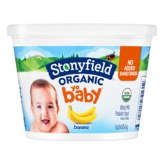 stonyfield organic baby yogurt with banana, no added sugar and sweeteners