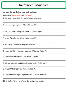 sentence worksheet with words and pictures