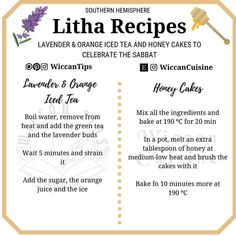 a recipe card with an image of lavenders and honey cakes