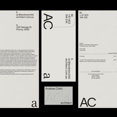 the back and front pages of an architectural firm's letterhead, business card and envelope