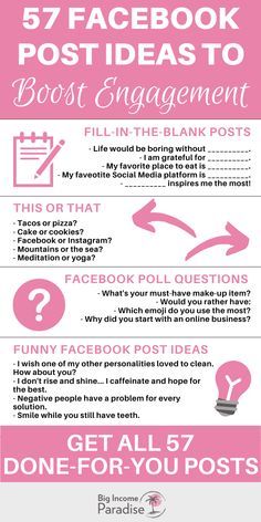 a pink poster with the words facebook post ideas and tips to get paid for you posts