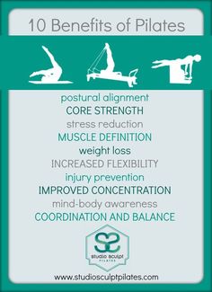 the 10 benefits of pilates info sheet with instructions on how to use them