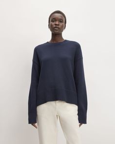 Cropped Cable Knit Sweater, Rib Stitch, Beaded Sweater, Boxy Sweater, Blue Crewneck, Oversized Crewneck, The Balance, Merino Wool Sweater, Basic Outfits