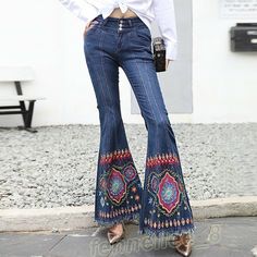 Women Denim Slim Embroidery Tassels Flared Pants Condition: 100% Brand new & High quality Women's Asian Size:  26-34 Material: Denim Color: Blue Dear friend: If you feel difficult to choose the size ,just give me about your height and weight.I will check the size for you,Thanks. China Size Length Waist Hip Thigh Cuff Inseam cm  inch cm  inch cm  inch cm  inch cm  inch cm  inch 26 101 39.8 64 25.2 84 33.1 48 18.9 84 33.1 78 30.7 27 102 40.0 66 26.0 86 33.9 49 19.3 84 33.1 78 30.7 28 103 40.4 69 2 Cheap Bohemian Denim Blue Jeans, Affordable Bohemian Women's Jeans, Plus Size Tassel Pants, Affordable Bohemian Denim Bottoms, Cheap Bohemian Women's Jeans, Plus Size Boho Jeans, Affordable Embellished Denim Jeans, Affordable Denim Blue Bottoms With Floral Embroidery, High Waist Embroidered Jeans