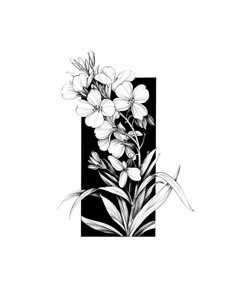 a black and white drawing of some flowers