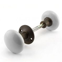 two white door knobs on a white background