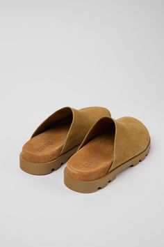 Brutus Sandal  by Camper Modern Suede Slip-ons With Cushioned Footbed, Suede Slip-on Clogs With Cushioned Footbed, Suede Slip-on Mules With Textured Footbed, Suede Slides With Cork-bed Midsoles, Suede Mules With Cork-bed Midsoles, Suede Slip-on Clogs With Removable Insole, Slip-on Suede Mules With Cork-bed Midsoles, Comfortable Suede Slip-on Slides, Modern Cushioned Slip-on Clogs