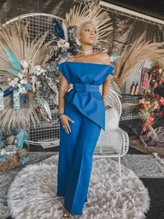 Stylish Jumpsuit Fashion, Jumpsuit Styles, Bandeau Jumpsuit, Strapless Evening Gowns, Stylish Jumpsuit, Blue Jumpsuit, Formal Party Dress