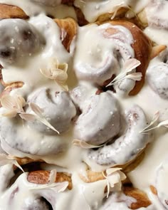 a close up of doughnuts covered in icing