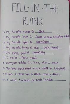 a notebook with writing on it that says fill in the blank