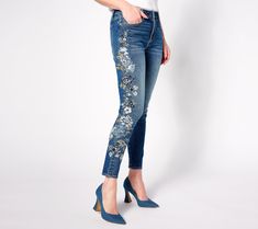 Are you a denim-on-the-daily devotee? Inject a fresh take on this classic wardrobe staple with these fashion-forward floral-embroidered jeans. Enjoy your all-eyes-on-you moment! From Driftwood Jeans. Dark Wash Floral Embroidery Jeans For Spring, Spring Floral Embroidered Dark Wash Jeans, Fall Floral Embroidered Denim Jeans, Floral Embroidered Straight Leg Jeans, High Rise Denim Jeans With Floral Print, Driftwood Jeans, Blue Bell, Classic Wardrobe Staples, Classic Wardrobe